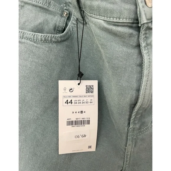 Zara Men Solid Color Slim fit Pants Washed Green - Picture 3 of 4